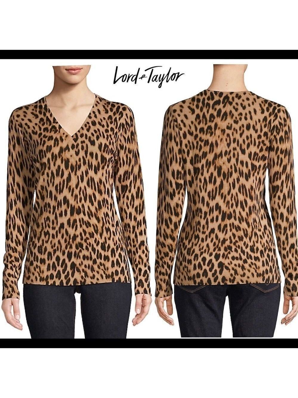 𝅺LORD & Taylor
Leopard-Print Merino Wool V-Neck Sweater size small